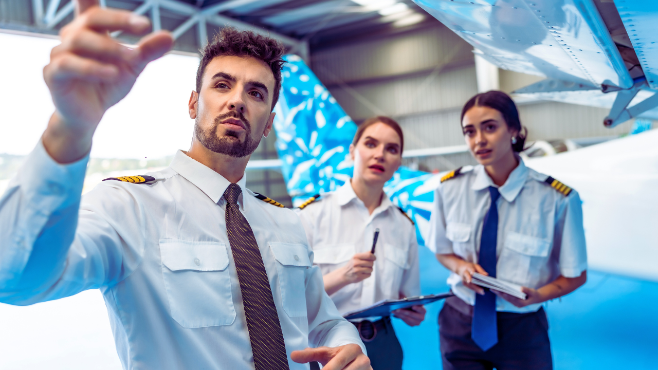 Aviation students working on aircraft
